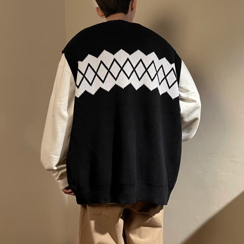 Kampsun Vest Meeste Lahtine Retro vabaaja kudumine Sügis, soe Argyle Kontrastvärv Preppy Ühe rinnaga Ameerika stiilis teismelised