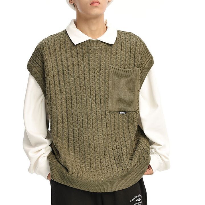 Sügistalvine mood Soliidne vabaaja meeste avar T-särk Lahe poisstüdruku silmkoeline kampsun vest DK Preppy stiil pehme varrukateta