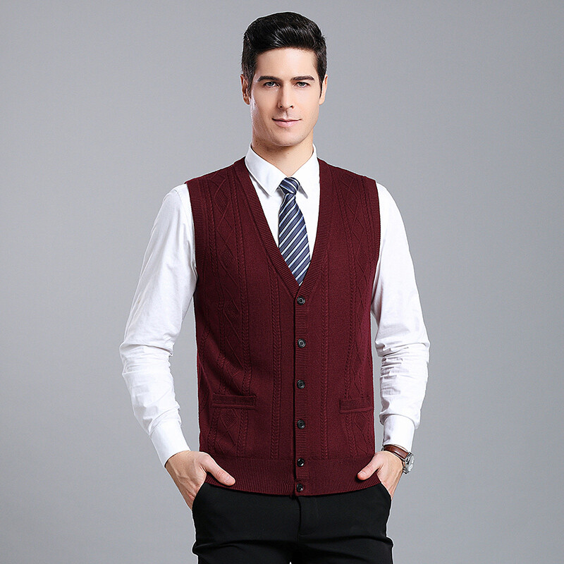 Meeste ruuduline villane kardiganvest kevad- ja sügisene varrukateta kootud mantel Meeste vabaaja V-kaelusega kudumid kampsunvest