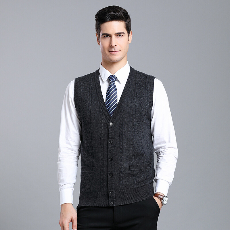 Meeste ruuduline villane kardiganvest kevad- ja sügisene varrukateta kootud mantel Meeste vabaaja V-kaelusega kudumid kampsunvest
