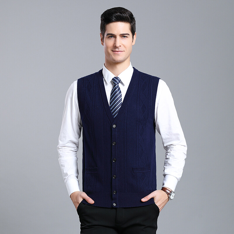 Meeste ruuduline villane kardiganvest kevad- ja sügisene varrukateta kootud mantel Meeste vabaaja V-kaelusega kudumid kampsunvest