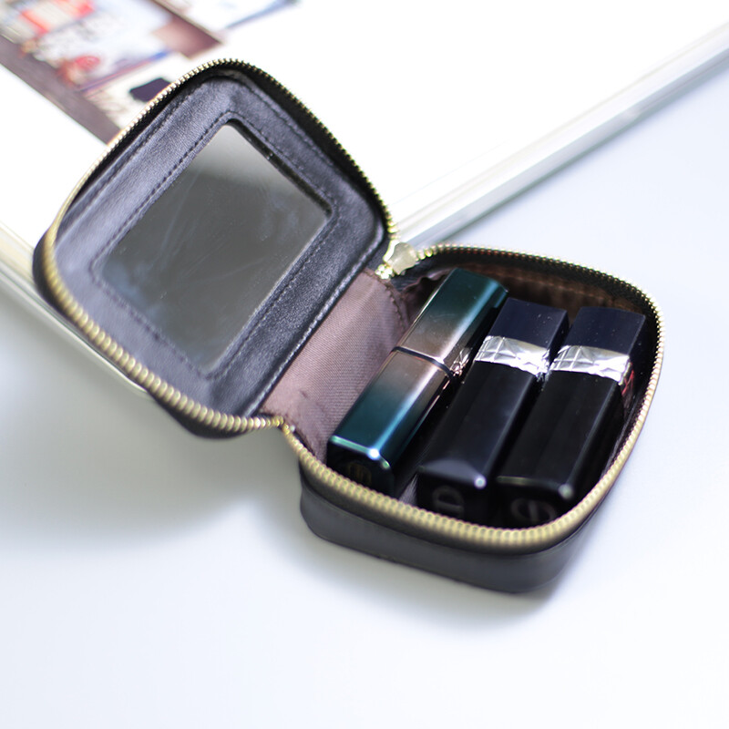 2021. aasta Fashoni huulepulk Box Square Travel ehtsast nahast meigikarp koos peegliga huulepulgadega nahast hoidjaga kosmeetikakott