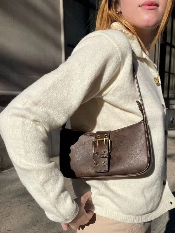 Miyagawa pruuni vööga baguette kott 2023, uus vintage ühe õlaga kaenlaaluste kott Tudengile mõeldud ilutüdrukute moekunstnikukott