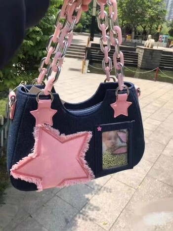 Inner Hot girl y2k cowboy itabag ежедневна модна чанта за рамо с дебела верига и звезди Чанти за рамо Stick плат чанти под мишниците