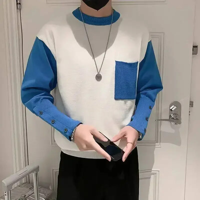 Kootud kampsun, meeste pulloverid, ümmarguse kaelusega meesterõivad, rohelised triibulised soojad esteetilised meemid, disainer Luksuslik talv 2024 X