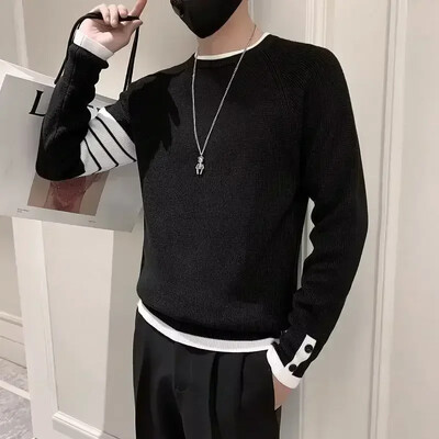 Kootud kampsun, meeste pulloverid, ümmarguse kaelusega meesterõivad, rohelised triibulised soojad esteetilised meemid, disainer Luksuslik talv 2024 X