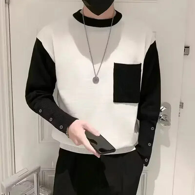 Kootud kampsun, meeste pulloverid, ümmarguse kaelusega meesterõivad, rohelised triibulised soojad esteetilised meemid, disainer Luksuslik talv 2024 X