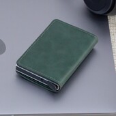 Нов мъжки дамски интелигентен портфейл държач на кредитна банкова карта Модно портмоне Алуминиева сплав Бизнес ежедневен мини портфейл Марка PU портмоне