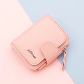 Къс дамски портфейл с цип Студентска щипка за пари Женска тройна кожена щипка Множество слотове за карти Мини мека повърхност Pu кожа