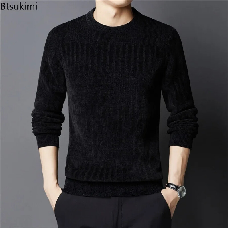 2024. Muški ležerni topli džemper Jesen Zima Jednobojni plišani i deblji puloveri Muški pleteni gornji dijelovi džempera Svestrana muška odjeća