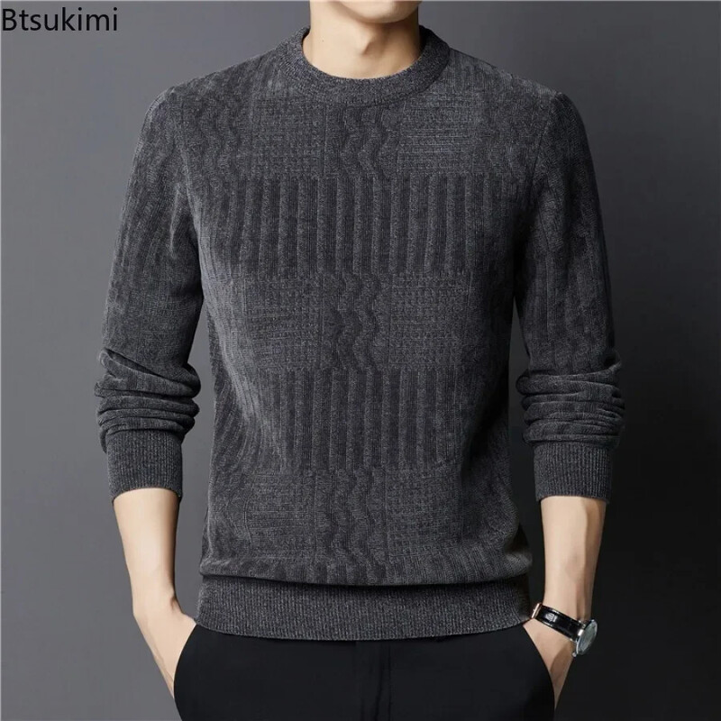 2024. Muški ležerni topli džemper Jesen Zima Jednobojni plišani i deblji puloveri Muški pleteni gornji dijelovi džempera Svestrana muška odjeća