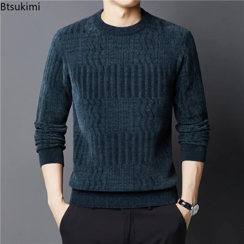 2024. Muški ležerni topli džemper Jesen Zima Jednobojni plišani i deblji puloveri Muški pleteni gornji dijelovi džempera Svestrana muška odjeća