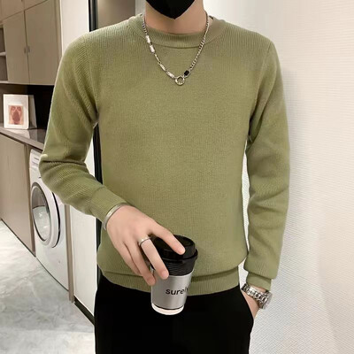Мъжки дрехи Едноцветни плетени пуловери за мъже Argyle Green No Hoodie Едноцветни пуловери Корейска мода Тенденция за 2024 г. Разпродажба на трикотажни изделия
