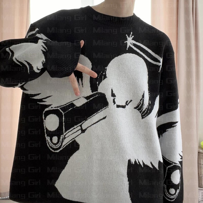 Y2K Unisex Pulloverid Kampsunid Ingel tõstab püssi Kootud Tänavarõivad Neiu Oversized Harajuku O Kaelusega Kudumid Meeste Naiste riided