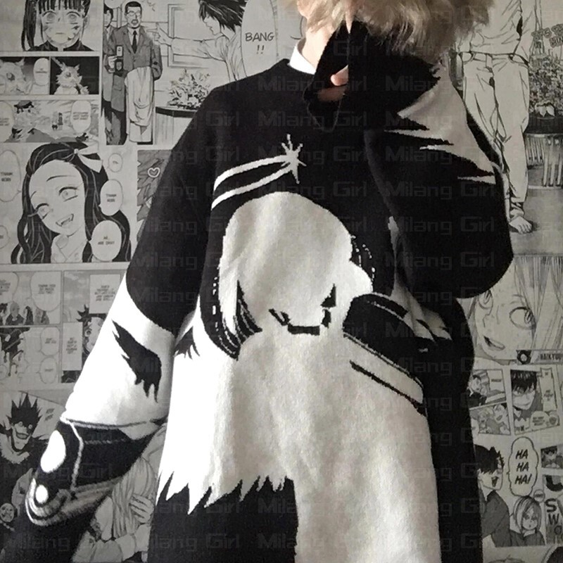 Y2K Unisex Pulloverid Kampsunid Ingel tõstab püssi Kootud Tänavarõivad Neiu Oversized Harajuku O Kaelusega Kudumid Meeste Naiste riided