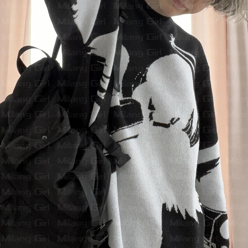 Y2K Unisex Pulloverid Kampsunid Ingel tõstab püssi Kootud Tänavarõivad Neiu Oversized Harajuku O Kaelusega Kudumid Meeste Naiste riided