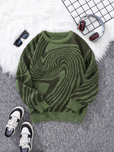 Uus populaarne sügistalvise labürindis žakaarmustriga pullover kampsun vabaaja kaelusega kontrastvärviga kootud meeste pullover