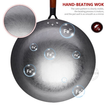 Iron Wok, 30-36cm σφυρηλάτηση χειρός Iron Woks Προετοιμασμένη κατσαρόλα κουζίνας Κινέζικη χωρίς επίστρωση Αντικολλητικό τηγάνι για κουζίνα υγραερίου