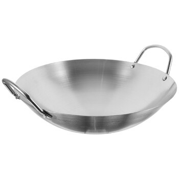 Wok από ανοξείδωτο ατσάλι 32 cm Stir Fry τηγάνι Κινέζικο τηγάνι Wok Binaural Wok τηγάνι Βαθύ τηγάνι Shabu Hot Pot Διπλή λαβή