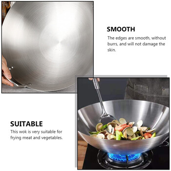 Wok από ανοξείδωτο ατσάλι 32 cm Stir Fry τηγάνι Κινέζικο τηγάνι Wok Binaural Wok τηγάνι Βαθύ τηγάνι Shabu Hot Pot Διπλή λαβή