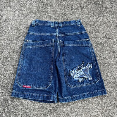 JNCO Hiina Loong Hip Hopi teksapüksid 2000. aastate stiilis suvised kottis teksad gooti Jorts Y2k retrosinine meeste laia jalaga jõusaalipüksid