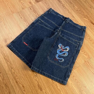 JNCO Hiina Loong Hip Hopi teksapüksid 2000. aastate stiilis suvised kottis teksad gooti Jorts Y2k retrosinine meeste laia jalaga jõusaalipüksid