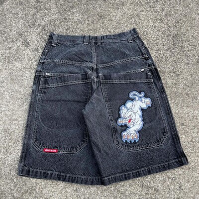 JNCO Hiina Loong Hip Hopi teksapüksid 2000. aastate stiilis suvised kottis teksad gooti Jorts Y2k retrosinine meeste laia jalaga jõusaalipüksid
