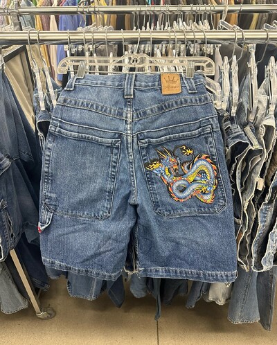 JNCO Chinese Loong Hip Hop Farmer rövidnadrág 2000-es évek Stílusú Nyári Baggy Farmer Gothic Jorts Y2k Retro Kék Férfi széles lábú Cargo Gym Shorts