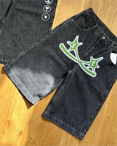 JNCO Hiina Loong Hip Hopi teksapüksid 2000. aastate stiilis suvised kottis teksad gooti Jorts Y2k retrosinine meeste laia jalaga jõusaalipüksid