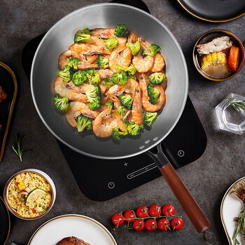 30/32CM Iron Wok Παραδοσιακό Χειροποίητο Wok Κουζινικά σκεύη χωρίς επίστρωση Τηγάνι Ηλεκτρομαγνητικός Φούρνος Γενική Σιδερένια Κατσαρόλα