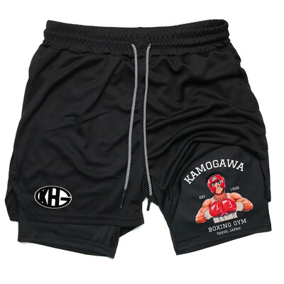 Аниме IPPO Compreesion Shorts за мъже Gym Workout Running Athletic 2 in 1 Performance Shorts with Pockets Activewear