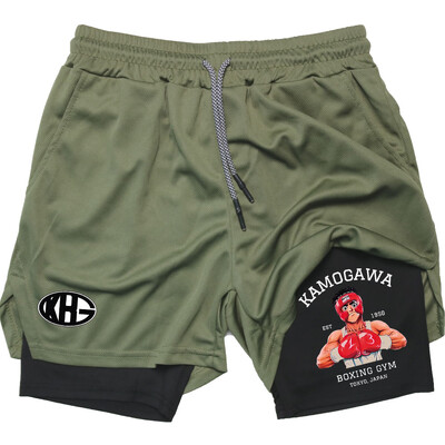 Аниме IPPO Compreesion Shorts за мъже Gym Workout Running Athletic 2 in 1 Performance Shorts with Pockets Activewear