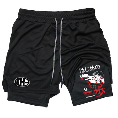 Anime IPPO Compreesion lühikesed püksid meestele jõusaalitreeningule Jooksmine Athletic 2 in 1 Performance Shortsid taskutega Aktiivne riietus