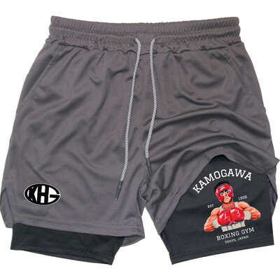 Anime IPPO Compreesion lühikesed püksid meestele jõusaalitreeningule Jooksmine Athletic 2 in 1 Performance Shortsid taskutega Aktiivne riietus