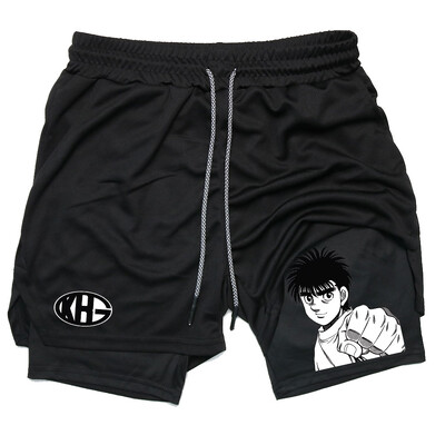 Аниме IPPO Compreesion Shorts за мъже Gym Workout Running Athletic 2 in 1 Performance Shorts with Pockets Activewear
