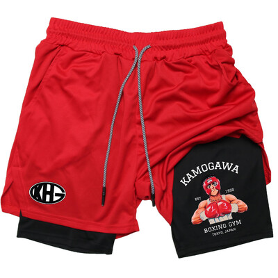 Аниме IPPO Compreesion Shorts за мъже Gym Workout Running Athletic 2 in 1 Performance Shorts with Pockets Activewear