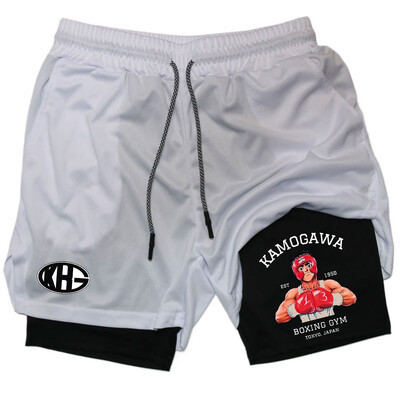 Аниме IPPO Compreesion Shorts за мъже Gym Workout Running Athletic 2 in 1 Performance Shorts with Pockets Activewear