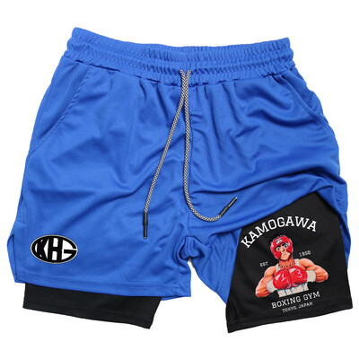 Аниме IPPO Compreesion Shorts за мъже Gym Workout Running Athletic 2 in 1 Performance Shorts with Pockets Activewear