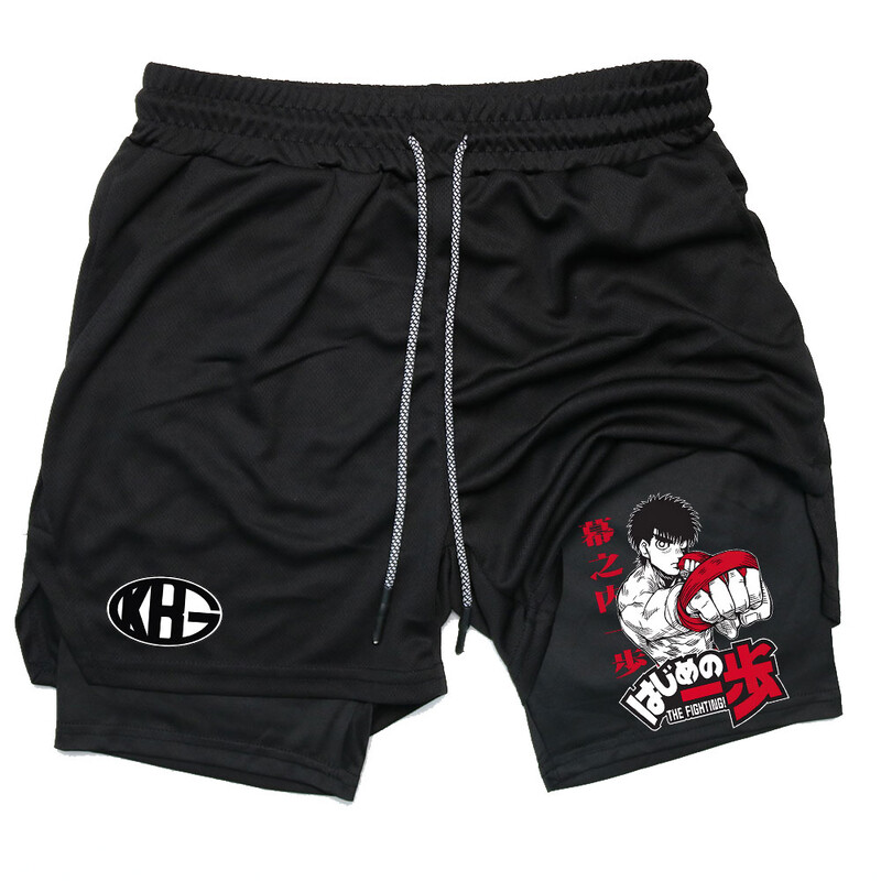 Anime IPPO Compreesion lühikesed püksid meestele jõusaalitreeningule Jooksmine Athletic 2 in 1 Performance Shortsid taskutega Aktiivne riietus