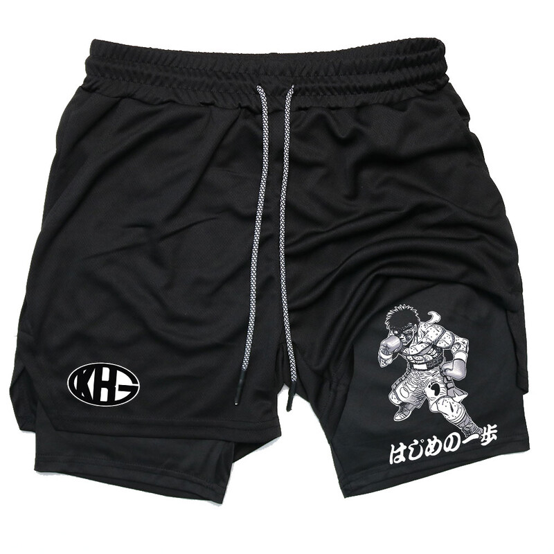 Anime IPPO Compreesion lühikesed püksid meestele jõusaalitreeningule Jooksmine Athletic 2 in 1 Performance Shortsid taskutega Aktiivne riietus