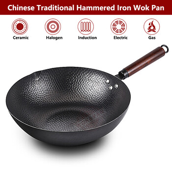 Wok Wok & Stir Fry Pans Wok Wok & Stir Fry 32 εκ. Τηγάνι Wok με καπάκι Χωρίς χημική επίστρωση Flat bottom Wok για ηλεκτρικές επαγωγικές εστίες αερίου