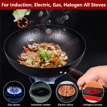 Wok Wok & Stir Fry Pans Wok Wok & Stir Fry 32 εκ. Τηγάνι Wok με καπάκι Χωρίς χημική επίστρωση Flat bottom Wok για ηλεκτρικές επαγωγικές εστίες αερίου