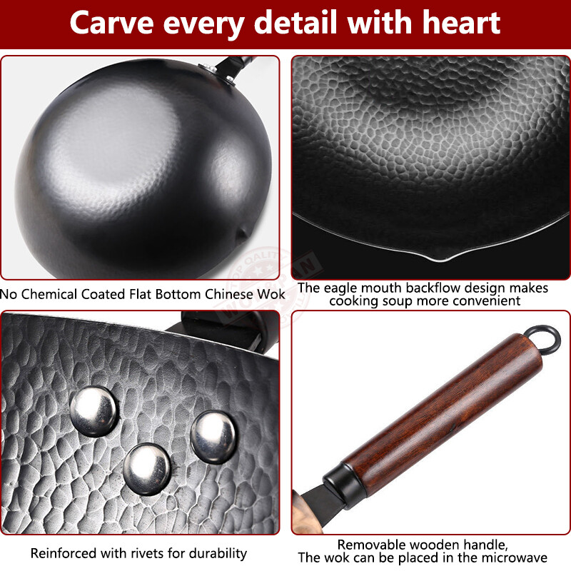 32 cm süsinikterasest vokkpannid ja segamispannid kaanega, keemilise katmata lamedapõhjaline vokkpann elektriliste induktsioongaasipliitide jaoks