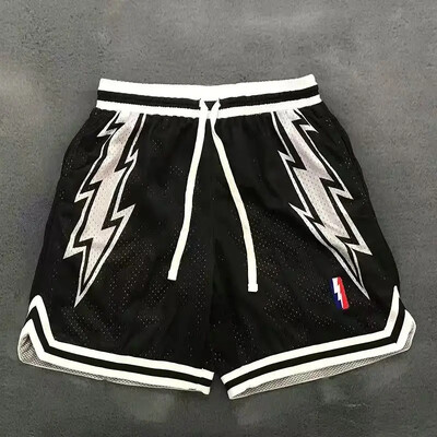 Ρετρό σορτς δρόμου κεντημένο διπλό σπορ σπορ μεγάλου μεγέθους άνετο ανδρικό παντελόνι μπάσκετ τεσσάρων τετάρτων