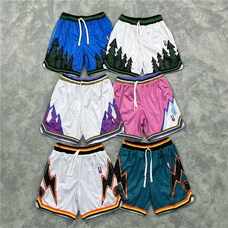 Ρετρό σορτς δρόμου κεντημένο διπλό σπορ σπορ μεγάλου μεγέθους άνετο ανδρικό παντελόνι μπάσκετ τεσσάρων τετάρτων