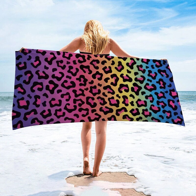 1 tk 75x155 cm Leopard Print Pehme ja imav mikrokiust rannarätik, Kerge mikrokiust liivavaba kiirkuivatav rätik, 275 GSM