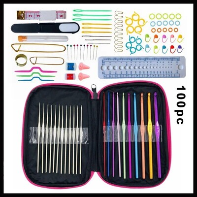 Roșu Broderie Fabrica Piele Carcasă Manual DIY Cârlig Lână Culoare Aluminiu Croșetat Kit Costum 22 Metal 100 Piese Set Roșu Broderie F