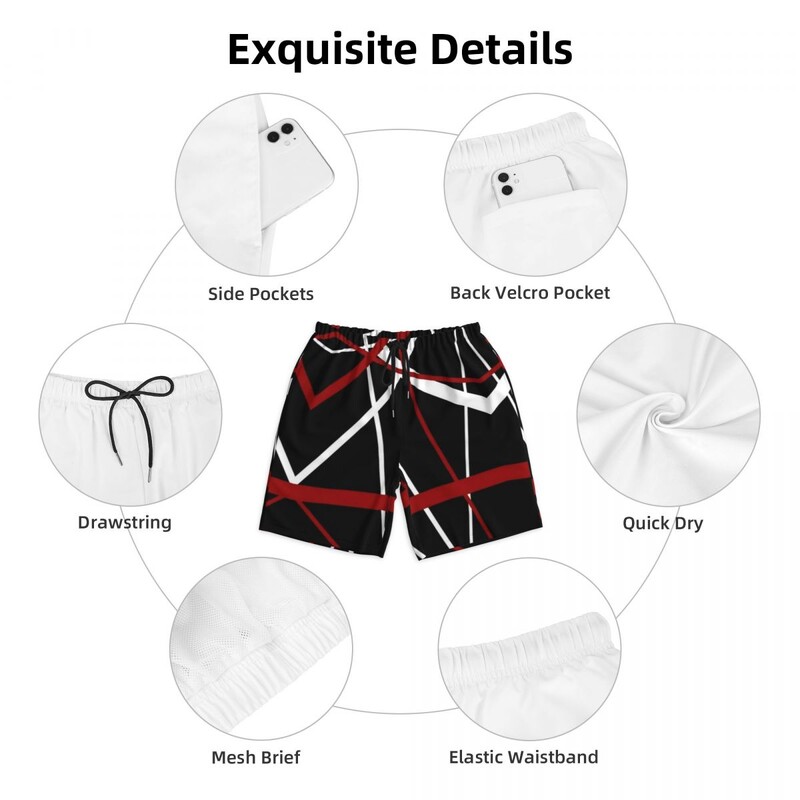 Summer Board Σορτς Ανδρικά Van Halen Running STRIPES EVH εμπριμέ σορτς παραλίας Κομψά μαγιό που στεγνώνουν γρήγορα