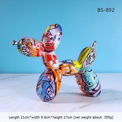 Γλυπτό σκανδιναβικής μοντέρνας τέχνης από ρητίνη γκράφιτι με μπαλόνι άγαλμα σκύλου Δημιουργικό έγχρωμο ειδώλιο χειροτεχνίας Δώρο Διακόσμηση επιφάνειας εργασίας γραφείου σπιτιού