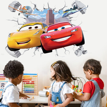 3D Brokenwall Lightning McQueen Cartoom Αυτοκόλλητα Διακοσμητικά Τοίχου για Αγόρι Υπνοδωμάτιο Παιδικό Δωμάτιο Ταπετσαρία Αφίσα Τοιχογραφία Αυτοκόλλητα τοίχου